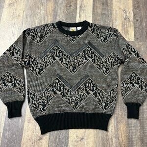 Vintage Abstract Pullover Sweater Size L Black